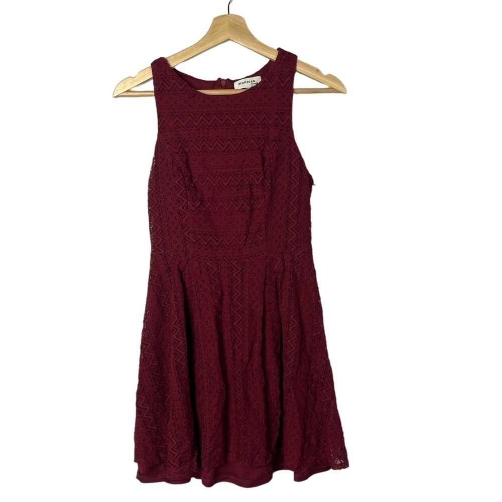 Monteau Burgundy Red‎ Lace Fit & Flare Mini Dress XS
